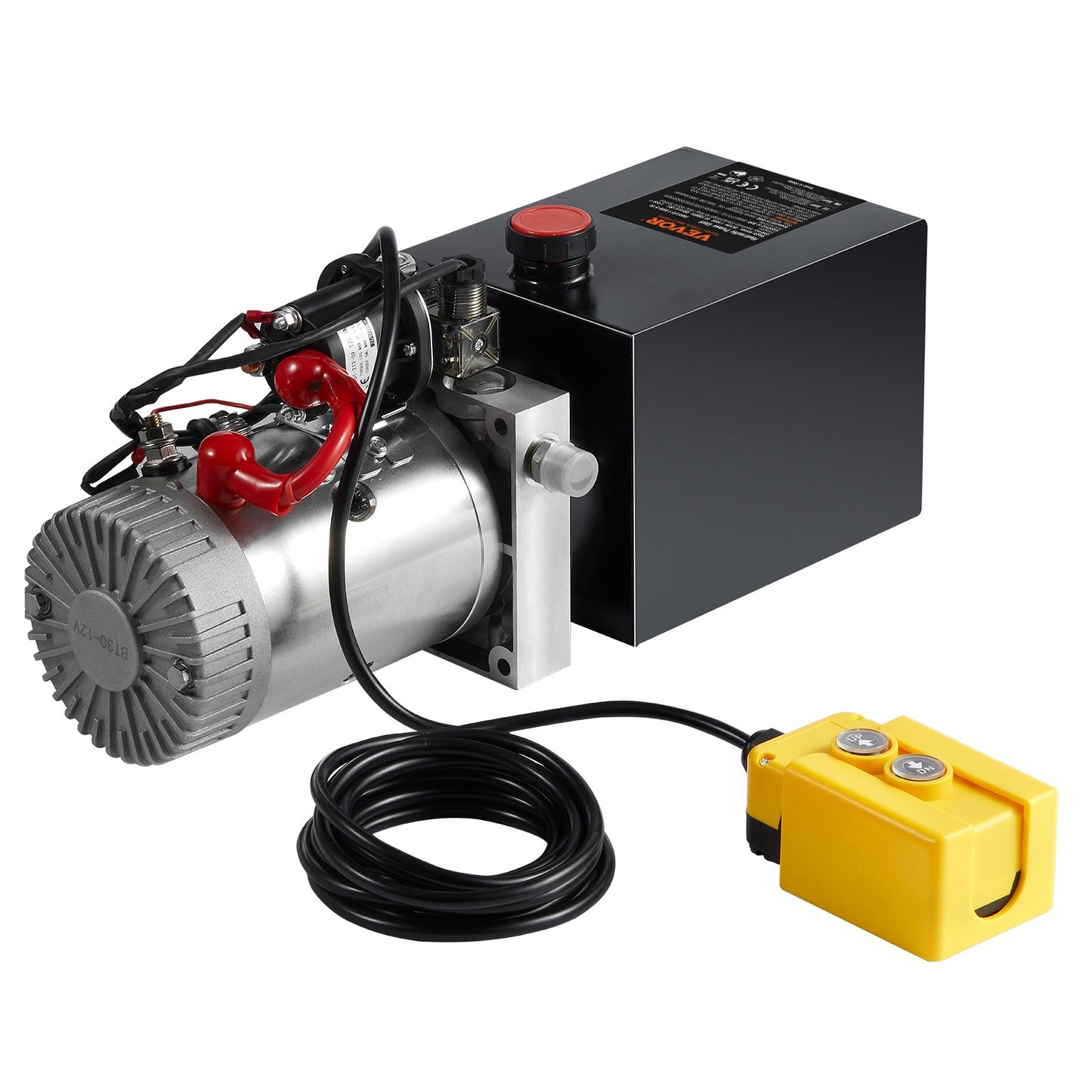 Hydraulic Pump, 8 Quart Hydraulic Power Unit, Single Acting Dump Trailer Pump, 0.91 GPM Flow Rate, 3200 PSI Max Relief Pressure, DC 12V Hydraulic Pump for Dump Trailer Car Lifting