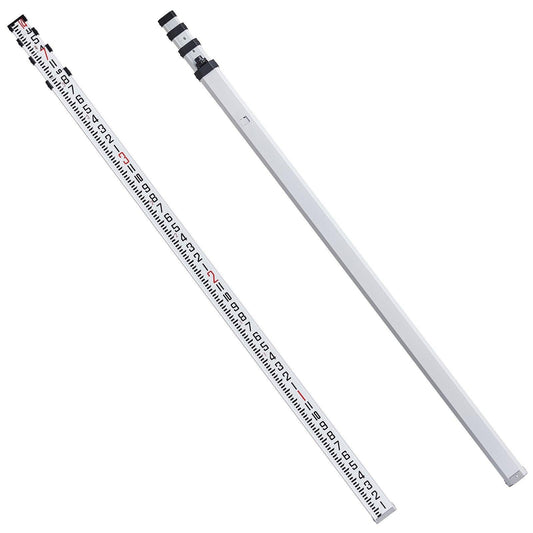 Aluminum Grade Rod, 14-Feet/8ths 4 Sections Telescopic Measuring Rod, Double-Sided Scale 1/8in Leveling Rod Stick, Aluminum Alloy Survey Rod w/ Bubble Level &Carrying Bag for Houses,Walls,Floors.