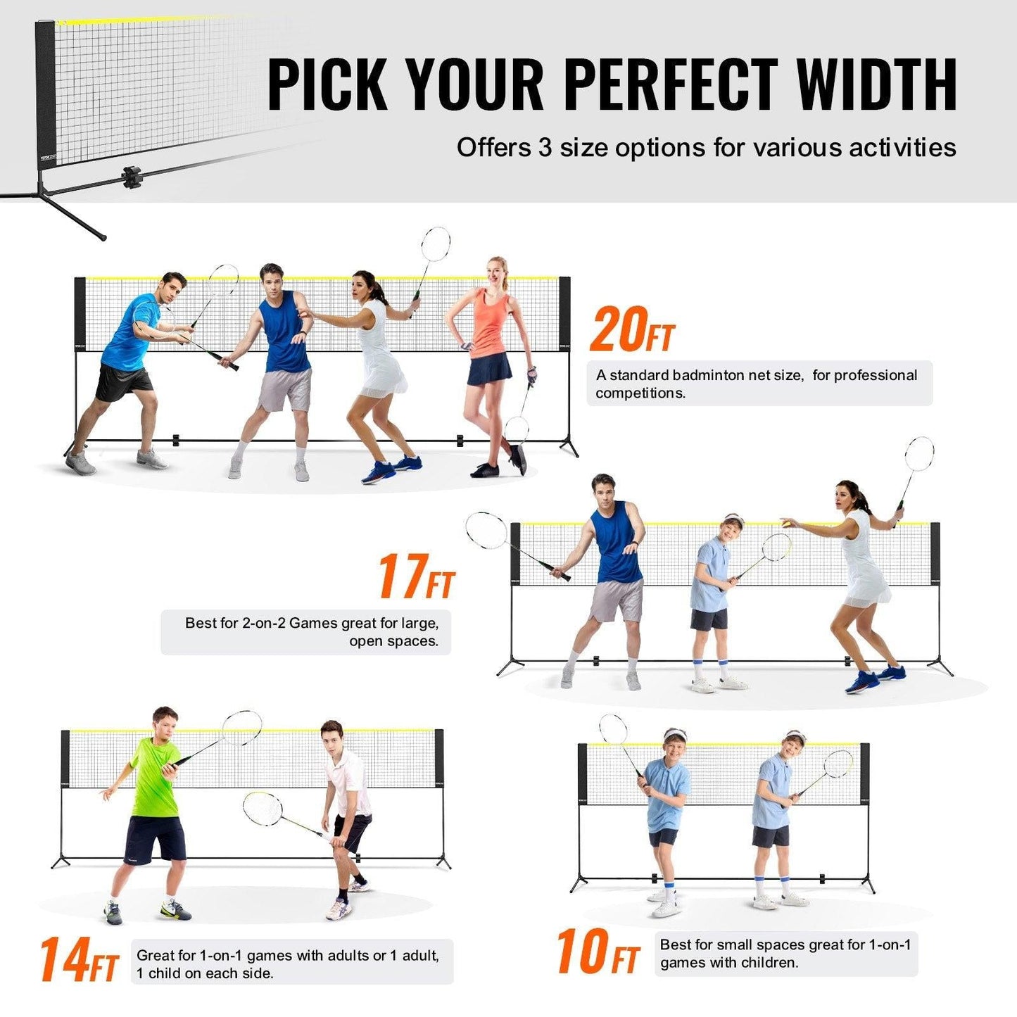 Badminton Net, Height Adjustable Volleyball Net, 17ft Wide Foldable Pickleball Net, Portable Easy Setup Tennis Net Set with Poles, Stand and Carry Bag, for Kids Backyard Game Indoor Outdoor Use.