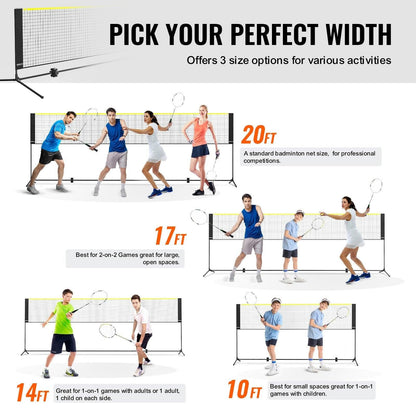 Badminton Net, Height Adjustable Volleyball Net, 17ft Wide Foldable Pickleball Net, Portable Easy Setup Tennis Net Set with Poles, Stand and Carry Bag, for Kids Backyard Game Indoor Outdoor Use.