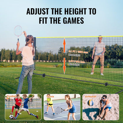Badminton Net, Height Adjustable Volleyball Net, 17ft Wide Foldable Pickleball Net, Portable Easy Setup Tennis Net Set with Poles, Stand and Carry Bag, for Kids Backyard Game Indoor Outdoor Use.