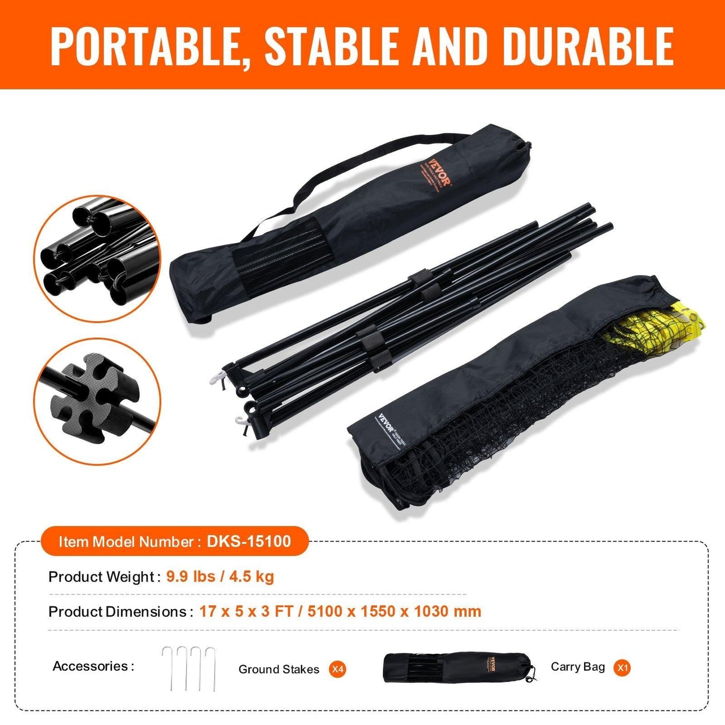 Badminton Net, Height Adjustable Volleyball Net, 17ft Wide Foldable Pickleball Net, Portable Easy Setup Tennis Net Set with Poles, Stand and Carry Bag, for Kids Backyard Game Indoor Outdoor Use.