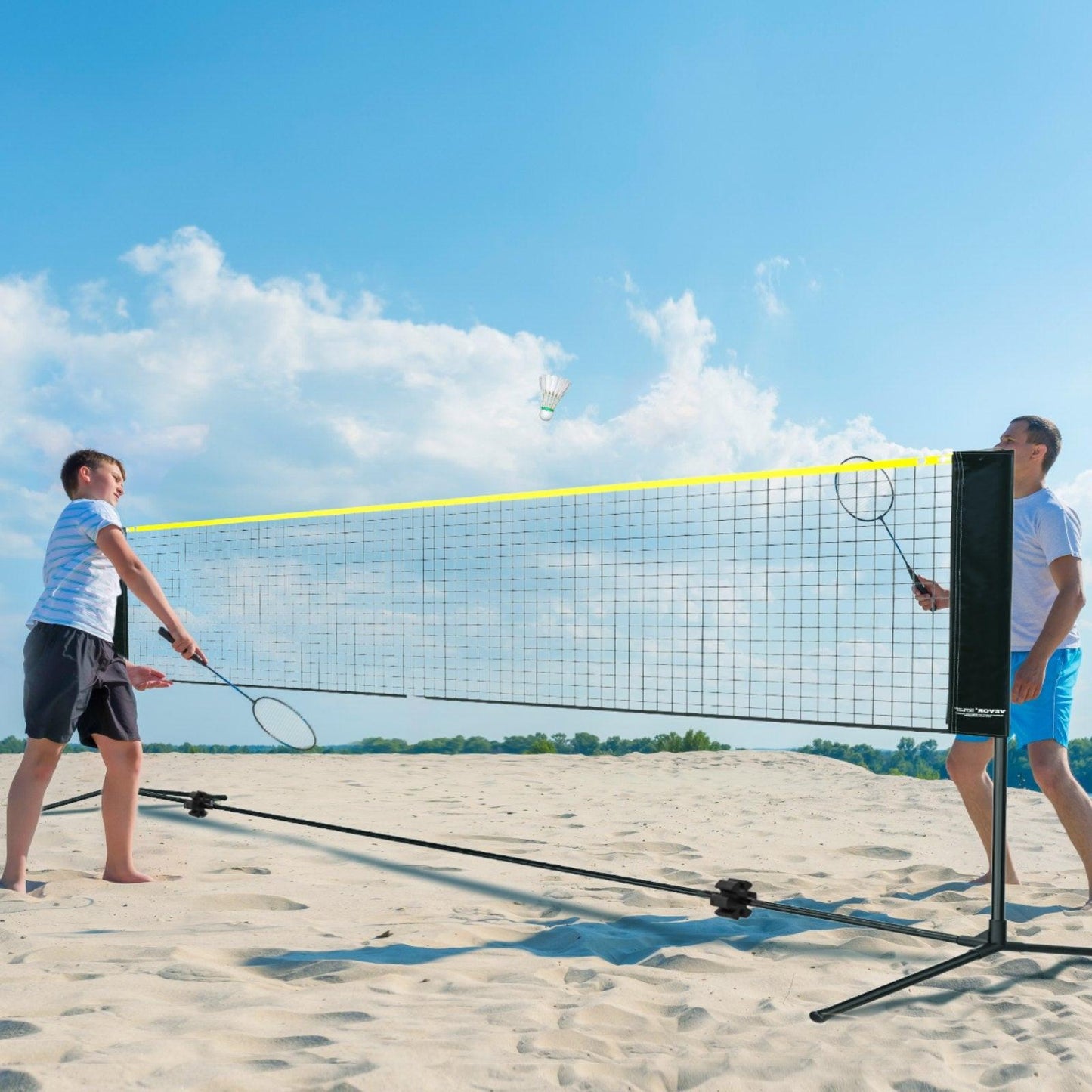 Badminton Net, Height Adjustable Volleyball Net, 17ft Wide Foldable Pickleball Net, Portable Easy Setup Tennis Net Set with Poles, Stand and Carry Bag, for Kids Backyard Game Indoor Outdoor Use.
