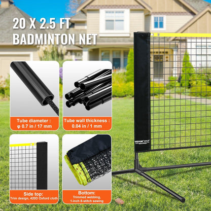 20ft Badminton Net Set Outdoor Portable Volleyball Pickleball Tennis Net.