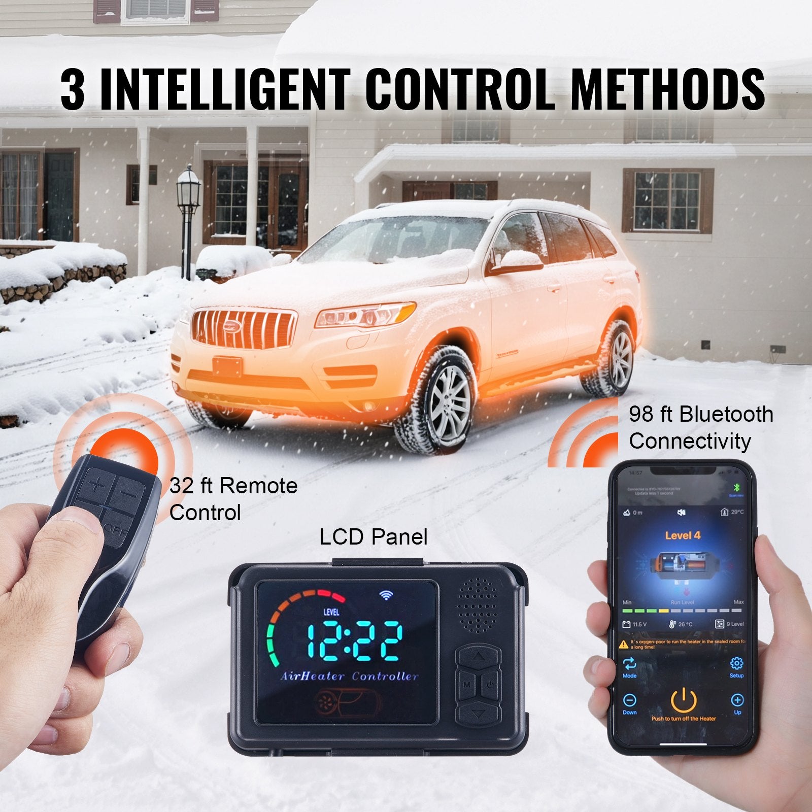 8 KW Diesel Air Heater, Bluetooth App Control All-on-one Diesel Heater with Automatic Altitude Adjustment, Remote Control and LCD, Portable Parking Heater for Home RV Trailer Camper Van Boat.