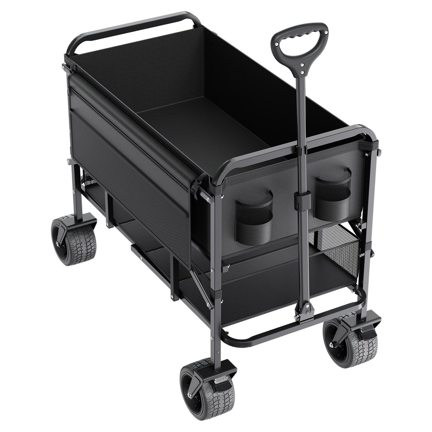 Double Decker Wagon Collapsible, 400L Heavy Duty Folding Wagon Cart, Extended Long Garden Cart with All-Terrain Wheels, Support Up to 450lbs, Outdoor Utility Wagon for Camping, Sports, Shopping