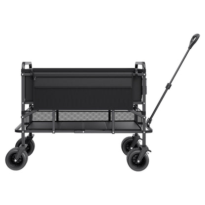 Double Decker Wagon Collapsible, 400L Heavy Duty Folding Wagon Cart, Extended Long Garden Cart with All-Terrain Wheels, Support Up to 450lbs, Outdoor Utility Wagon for Camping, Sports, Shopping