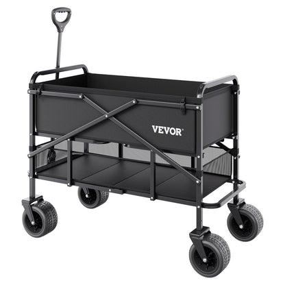 Double Decker Wagon Collapsible, 400L Heavy Duty Folding Wagon Cart, Extended Long Garden Cart with All-Terrain Wheels, Support Up to 450lbs, Outdoor Utility Wagon for Camping, Sports, Shopping