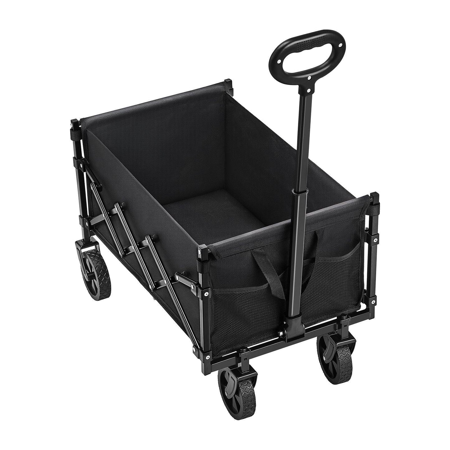 Collapsible Wagon Carts, 120L & 225LBS Folding Wagons with All-Terrain Wheels, Heavy Duty Outdoor Utility Cart with Adjustable Handle, Portable Camping Cart for Beach Grocery Garden Black.