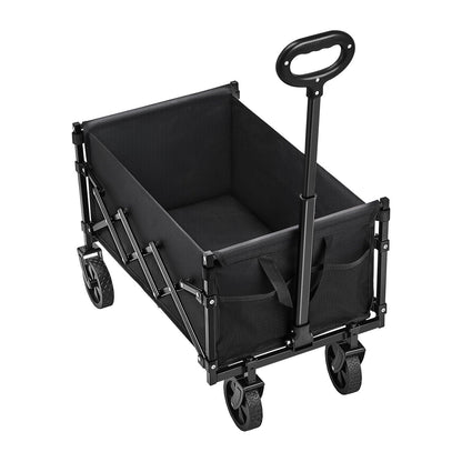 Collapsible Wagon Carts, 120L & 225LBS Folding Wagons with All-Terrain Wheels, Heavy Duty Outdoor Utility Cart with Adjustable Handle, Portable Camping Cart for Beach Grocery Garden Black.