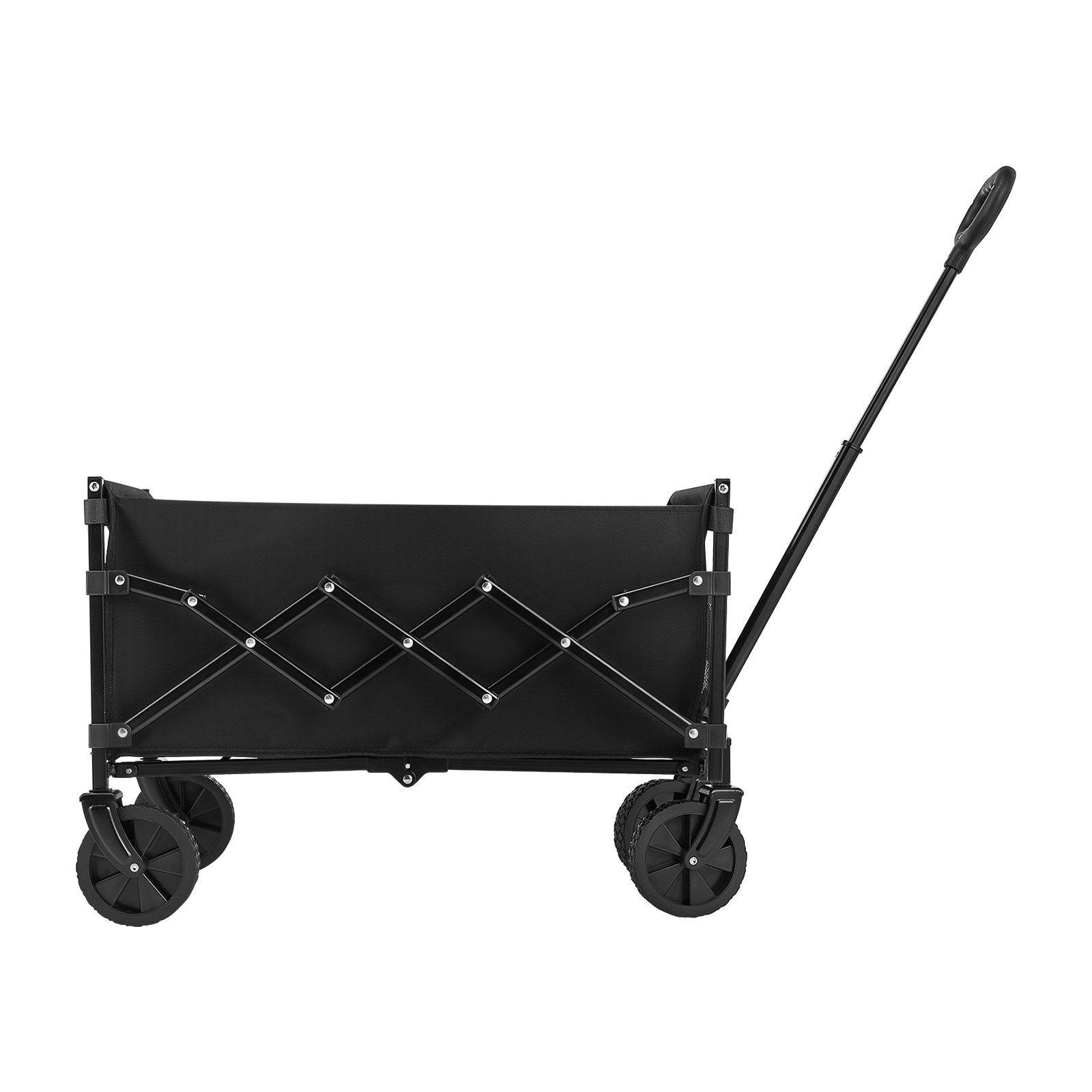 Collapsible Wagon Carts, 120L & 225LBS Folding Wagons with All-Terrain Wheels, Heavy Duty Outdoor Utility Cart with Adjustable Handle, Portable Camping Cart for Beach Grocery Garden Black.