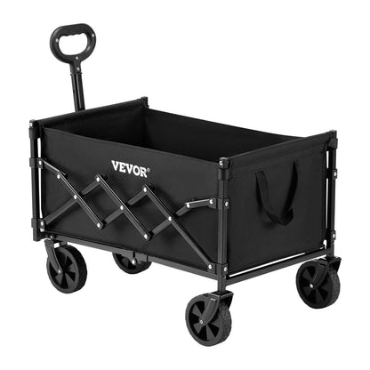 Collapsible Wagon Carts, 120L & 225LBS Folding Wagons with All-Terrain Wheels, Heavy Duty Outdoor Utility Cart with Adjustable Handle, Portable Camping Cart for Beach Grocery Garden Black.