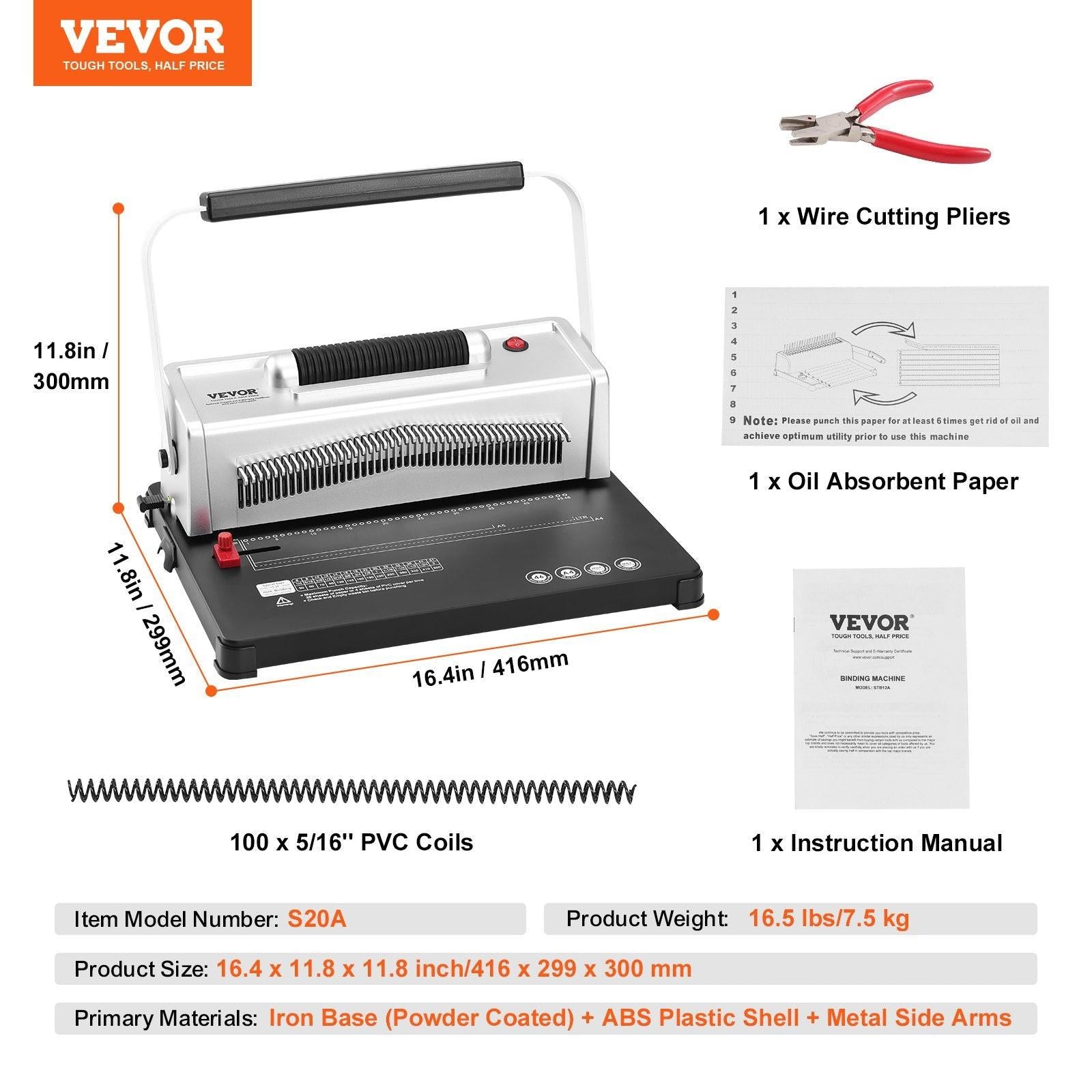 Coil Spiral Binding Machine, Manual Book Maker with Electric Binding, 46-Holes Binding 500 Sheets Punch Binder, with 100pcs 5/16'' Coil Binding Spines, for Letter Size, A4, A5.