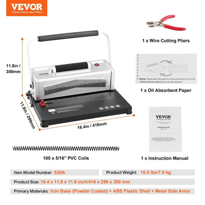 Coil Spiral Binding Machine, Manual Book Maker with Electric Binding, 46-Holes Binding 500 Sheets Punch Binder, with 100pcs 5/16'' Coil Binding Spines, for Letter Size, A4, A5.