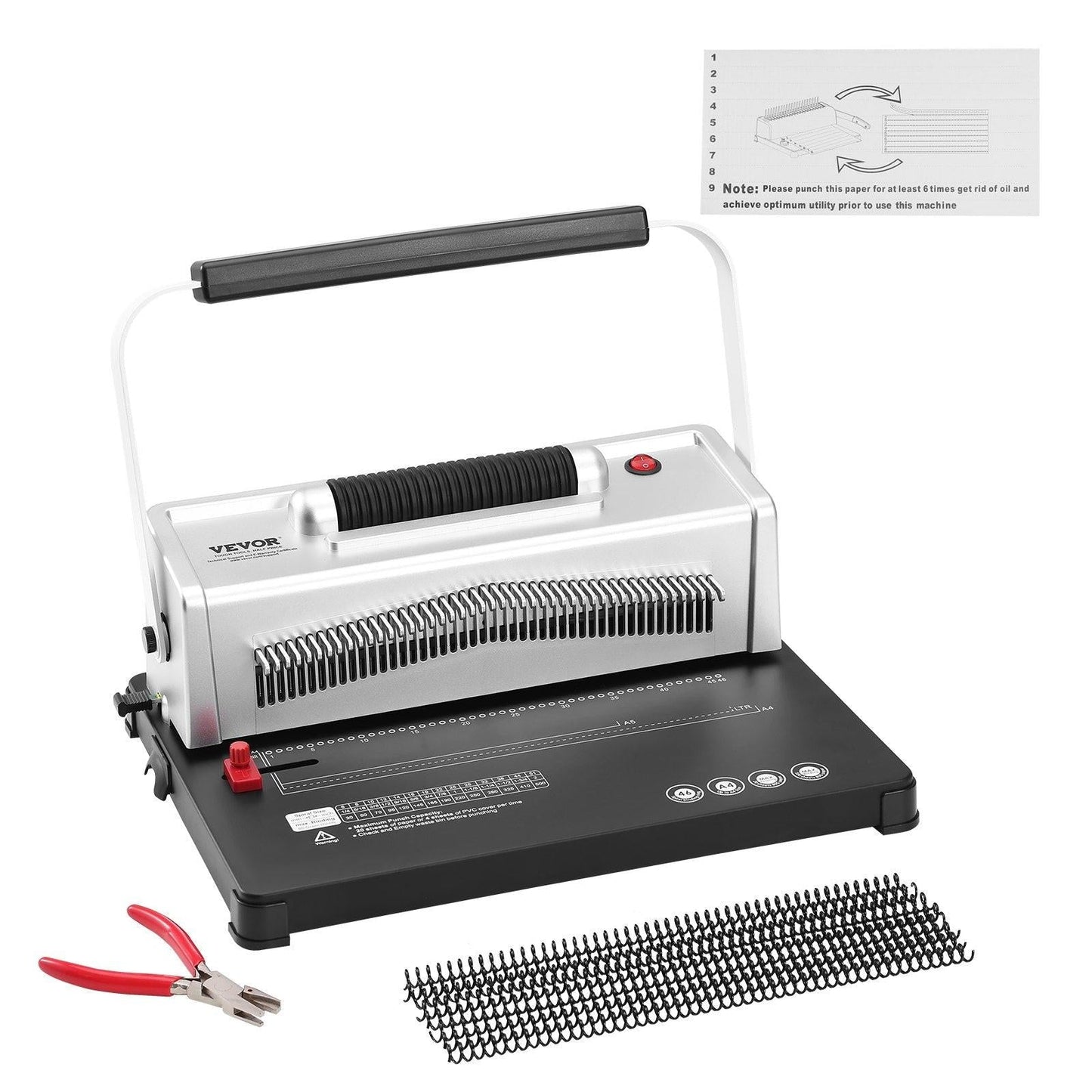 Coil Spiral Binding Machine, Manual Book Maker with Electric Binding, 46-Holes Binding 500 Sheets Punch Binder, with 100pcs 5/16'' Coil Binding Spines, for Letter Size, A4, A5.