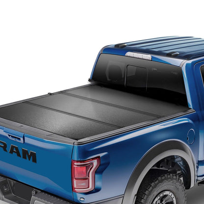 Tri-Fold Truck Bed Tonneau Cover, Compatible with 2015-2024 Ford F-150, 2004 mm Bed, Only Fit 2004 x 1656 mm Inside Bed, 181.4 kg Load Capacity with Built-in LED Light, Quick Folding, Black.