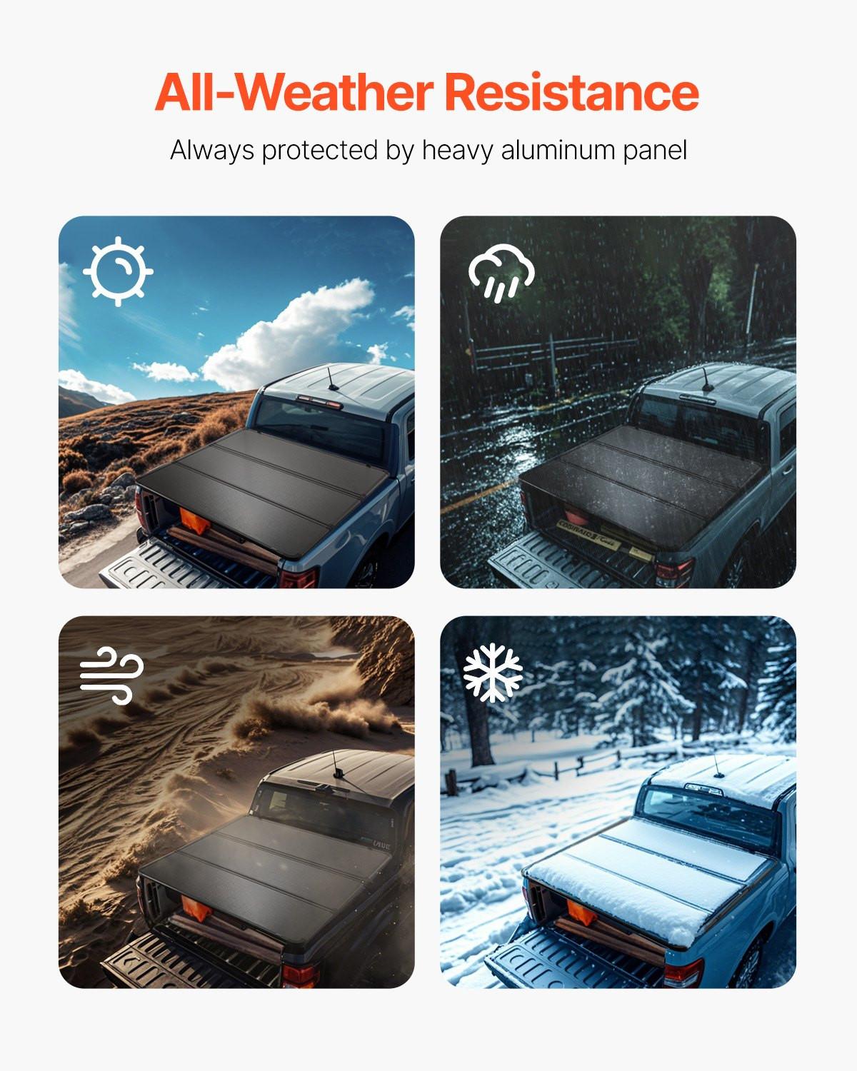 Tri-Fold Truck Bed Tonneau Cover, Compatible with 2015-2024 Ford F-150, 2004 mm Bed, Only Fit 2004 x 1656 mm Inside Bed, 181.4 kg Load Capacity with Built-in LED Light, Quick Folding, Black.