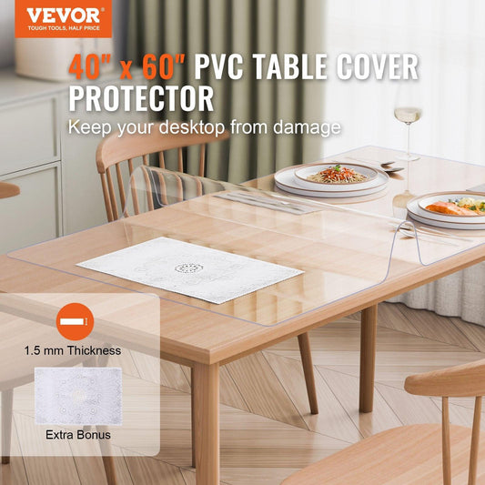 Plastic Table Cover, 40 x 60 Inch 1.5 mm Thick Clear Table Protector, Rectangle PVC Desk Mat, Waterproof & Easy Cleaning Desk Pad Tablecloth, for Office Dresser Dining Room Table Night Stand.