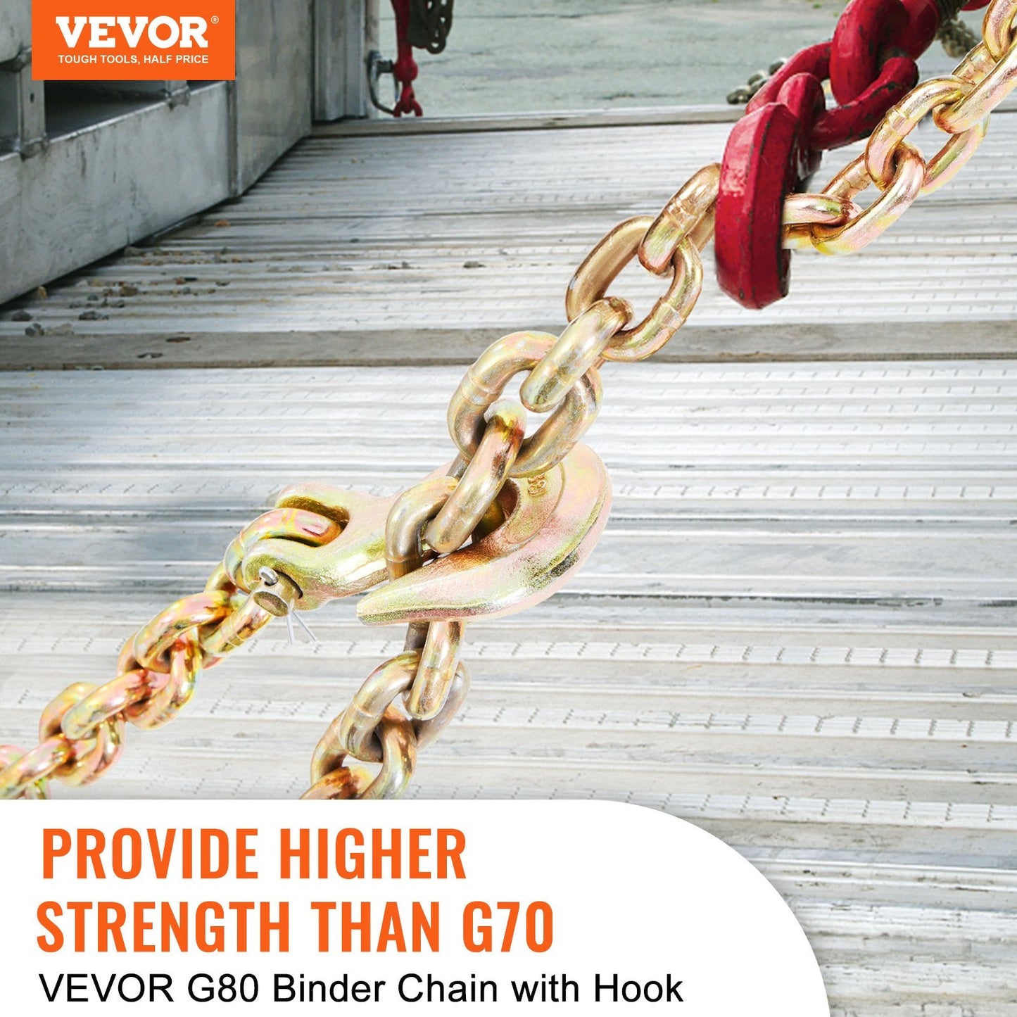 Transport Binder Chain, 220 kg Working Load Limit, 3/8'' x 20' G80 Tow Chain Tie Down with Grab Hooks, DOT Certified, Galvanized Coating Manganese Steel for Dock Factory Construction Site