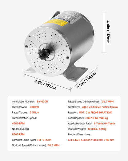 3000W Electric Brushless DC Motor, 72V 4900rpm Go Kart Electric Motor, Electric Dirt Bike Motor Engine for E-Bike Motorcycle Scooter DIY