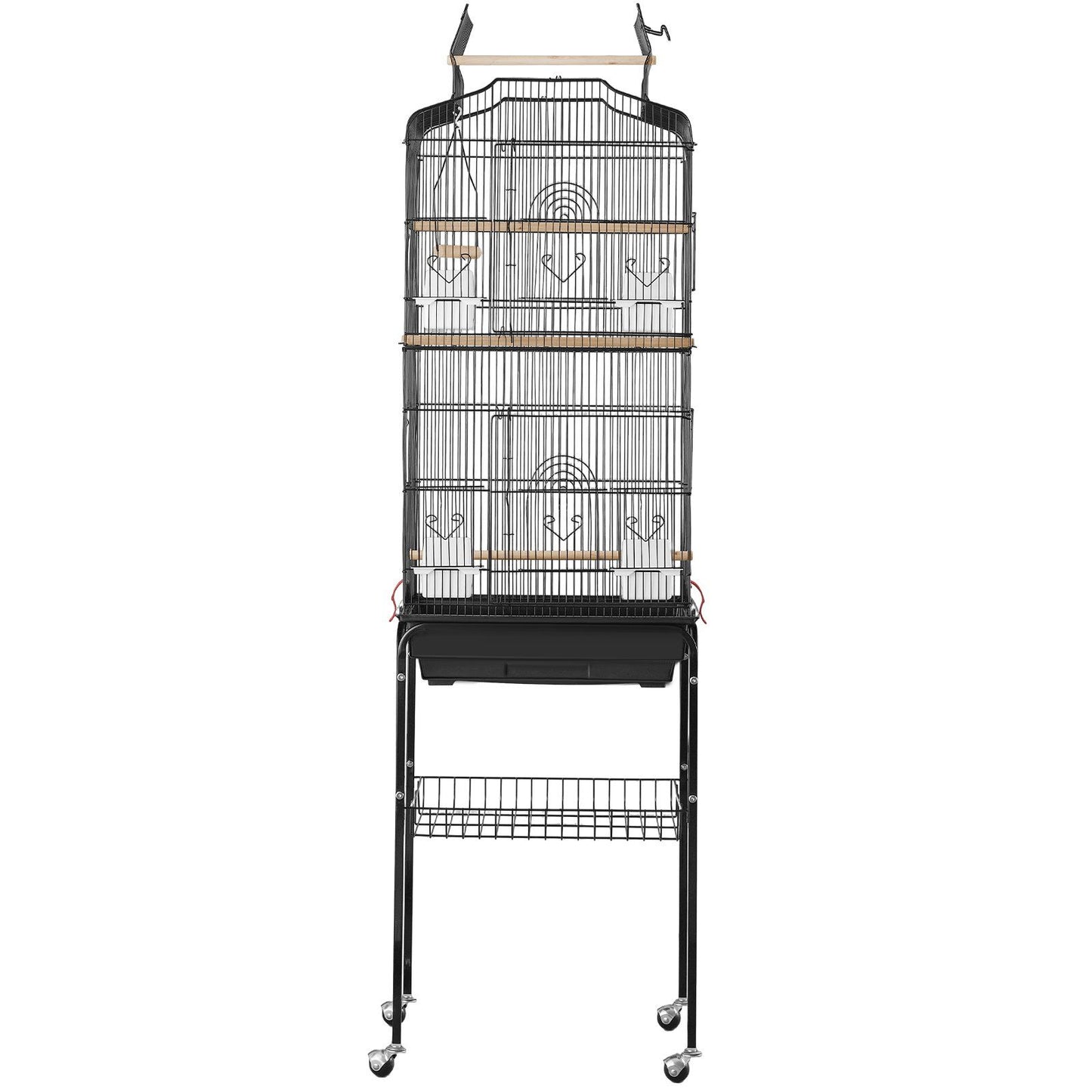 Large Bird Cage, 62 in, Open Top Parakeet Cage with Rolling Stand,  Steel Bird Flight Cage with Removable Tray, Budgie Birdcage with 4 Perches, Parrot Cage for Lovebirds Cockatiels Pet Toy
