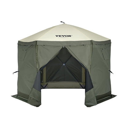 Pop Up Gazebo Tent, Pop-Up Screen Tent 6 Sided Canopy Sun Shelter with 6 Removable Privacy Wind Cloths & Mesh Windows, 10x10FT Quick Set Screen Tent with Mosquito Netting, Army Green