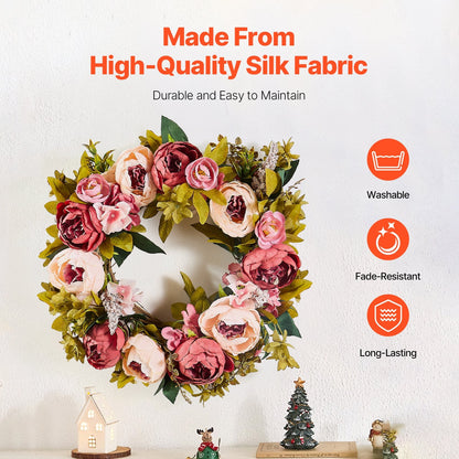 Artificial Decorative Wreath 48.26 cm Pink Peonies Hydrangeas Year Round