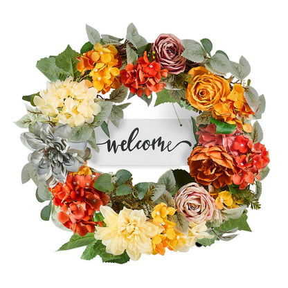 Artificial Decorative Wreath 60.96 cm Red Orange Yellow Hydrangeas Roses