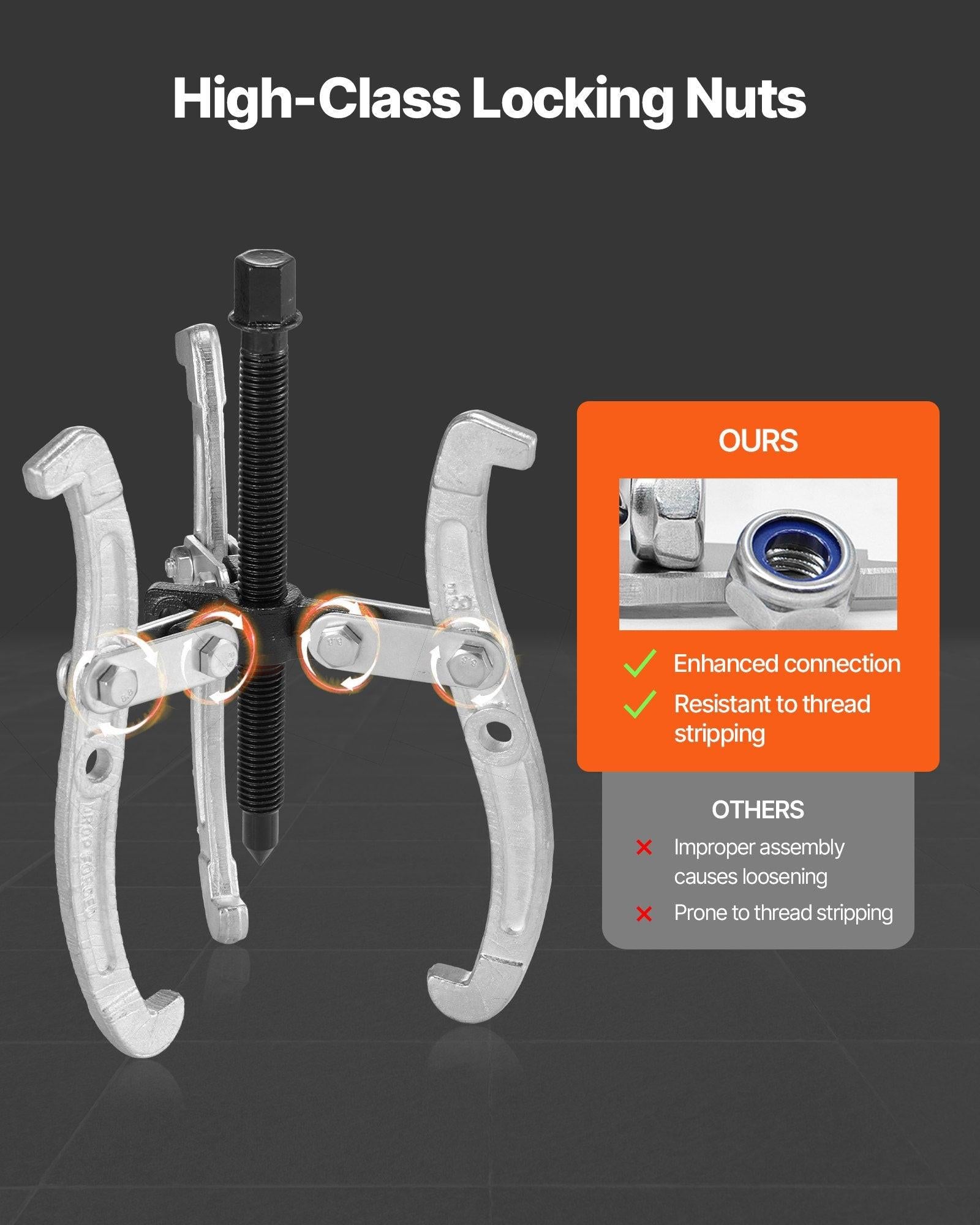 Gear Puller Set, 76.2 mm/101.6 mm/152.4 mm/203.2 mm 3 Jaw Bearing Puller with Reversible Jaws, 2 Jaw/3 Jaw Pulley Puller, 4 PCS Bearing Puller Tool Kit for Pulley Gear Bearing Flywheel Removal.