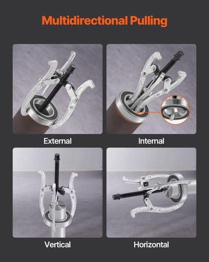 Gear Puller Set, 76.2 mm/101.6 mm/152.4 mm/203.2 mm 3 Jaw Bearing Puller with Reversible Jaws, 2 Jaw/3 Jaw Pulley Puller, 4 PCS Bearing Puller Tool Kit for Pulley Gear Bearing Flywheel Removal.