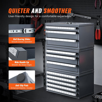 End Mill Dispenser Cabinet, Three-Drawer End Mill Organizer Cabinet for 1/8" to 1", Steel End Mill Dispenser Organizer Cabinet with Labels, 29-Compartment Stackable for End Mill Storage.
