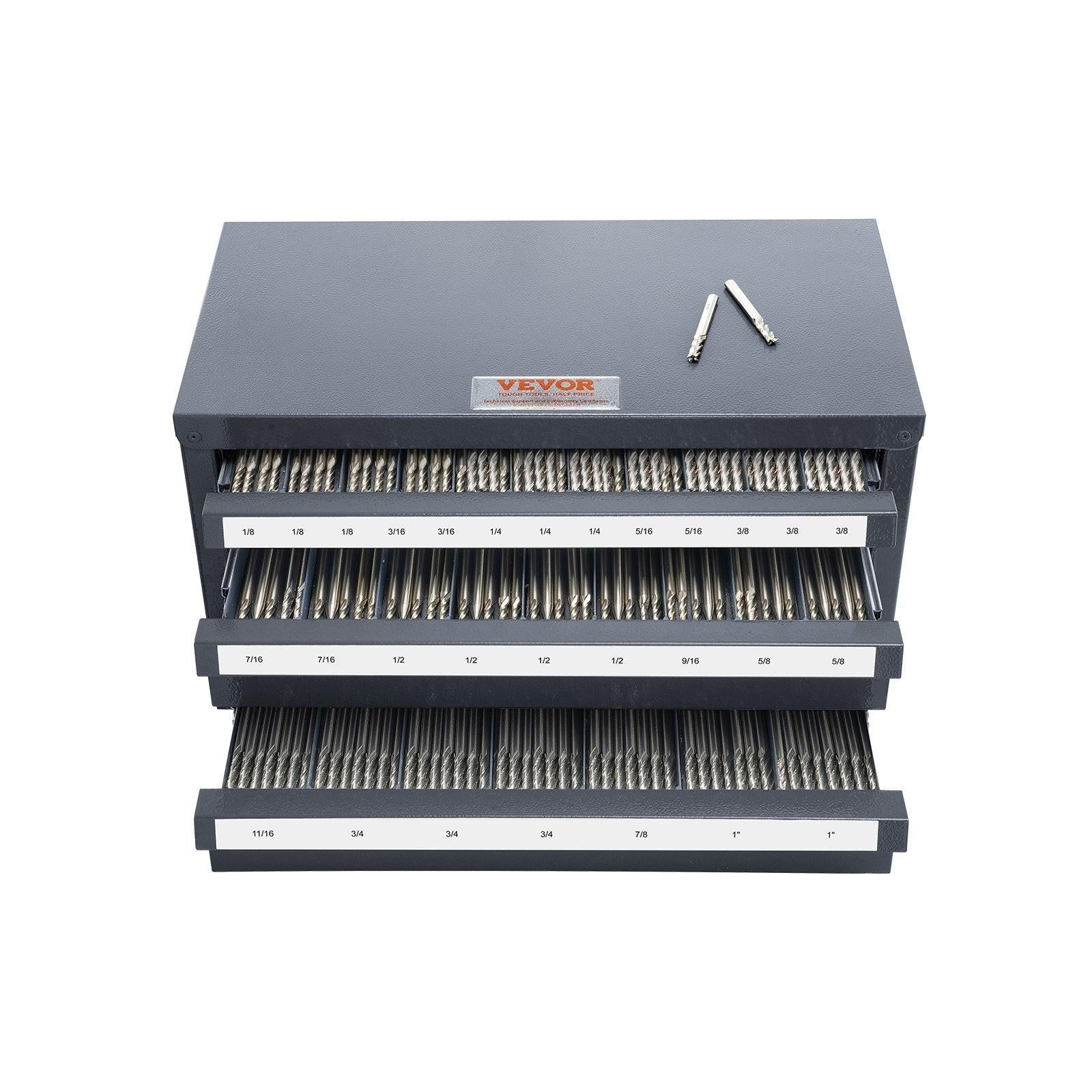 End Mill Dispenser Cabinet, Three-Drawer End Mill Organizer Cabinet for 1/8" to 1", Steel End Mill Dispenser Organizer Cabinet with Labels, 29-Compartment Stackable for End Mill Storage.