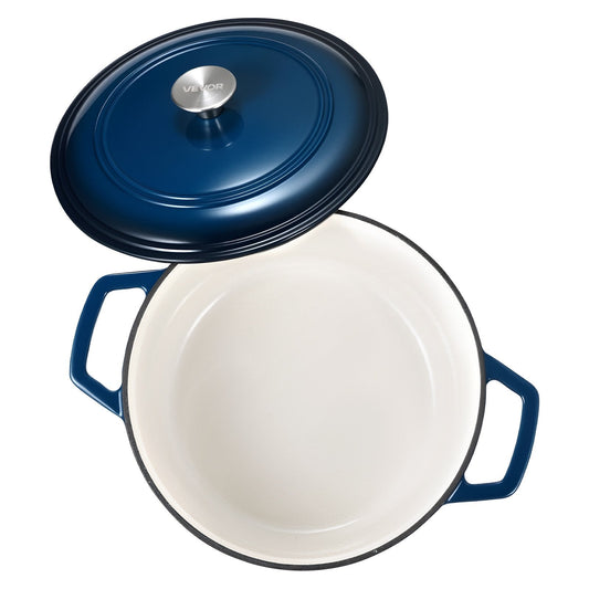 Enameled Cast Iron Dutch Oven, 5.7L Pot with Lid and Dual Handles, Heavy-Duty Durable Cookware Pan, Oven Induction Compatible up to 260 â, for Braising, Stews, Roasting, Bread Baking, Blue.