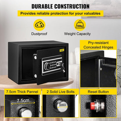 Safe Box, 0.8 CU.FT Fingerprint Safe Box for Money w/ 2 Keys & Digital Keypad, Q235 Steel Safe Box for Storing Cash, Jewelry, Pistols, Documents, Watches in Home & Office & Hotel.