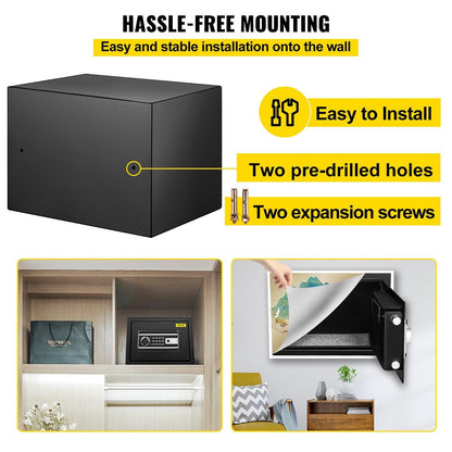 Safe Box, 0.8 CU.FT Fingerprint Safe Box for Money w/ 2 Keys & Digital Keypad, Q235 Steel Safe Box for Storing Cash, Jewelry, Pistols, Documents, Watches in Home & Office & Hotel.