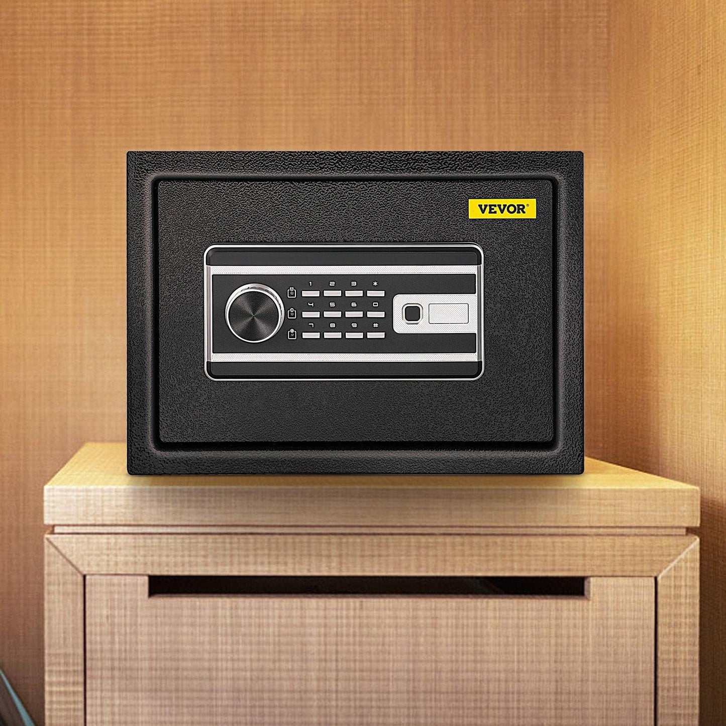 Safe Box, 0.8 CU.FT Fingerprint Safe Box for Money w/ 2 Keys & Digital Keypad, Q235 Steel Safe Box for Storing Cash, Jewelry, Pistols, Documents, Watches in Home & Office & Hotel.