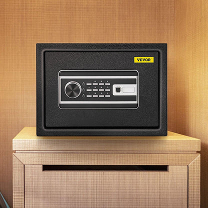 Safe Box, 0.8 CU.FT Fingerprint Safe Box for Money w/ 2 Keys & Digital Keypad, Q235 Steel Safe Box for Storing Cash, Jewelry, Pistols, Documents, Watches in Home & Office & Hotel.