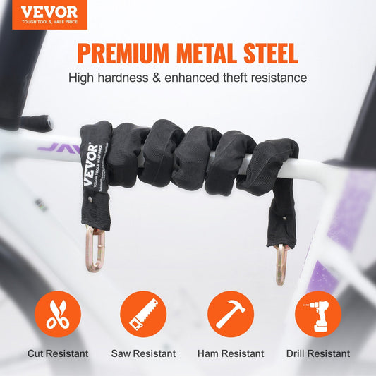 Bike Chain Lock, 5.91 Ft Security Bicycle Chain Lock, Heavy Duty Metal Steel Anti-Theft High Security Bike Locks, Perfect for Bike, Motorcycle, Scooter, Bicycle, Door, Fence, Gate, 9.5mm, Black.