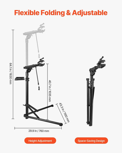 Bike Repair Stand, 38.56 kg Heavy-duty Bicycle Work Stand with 1035-1630 mm Adjustable Height & Magnetic Tool Tray, Foldable Bicycle Maintenance Rack, Shop Home Mechanics for Mountain & Road Bike.
