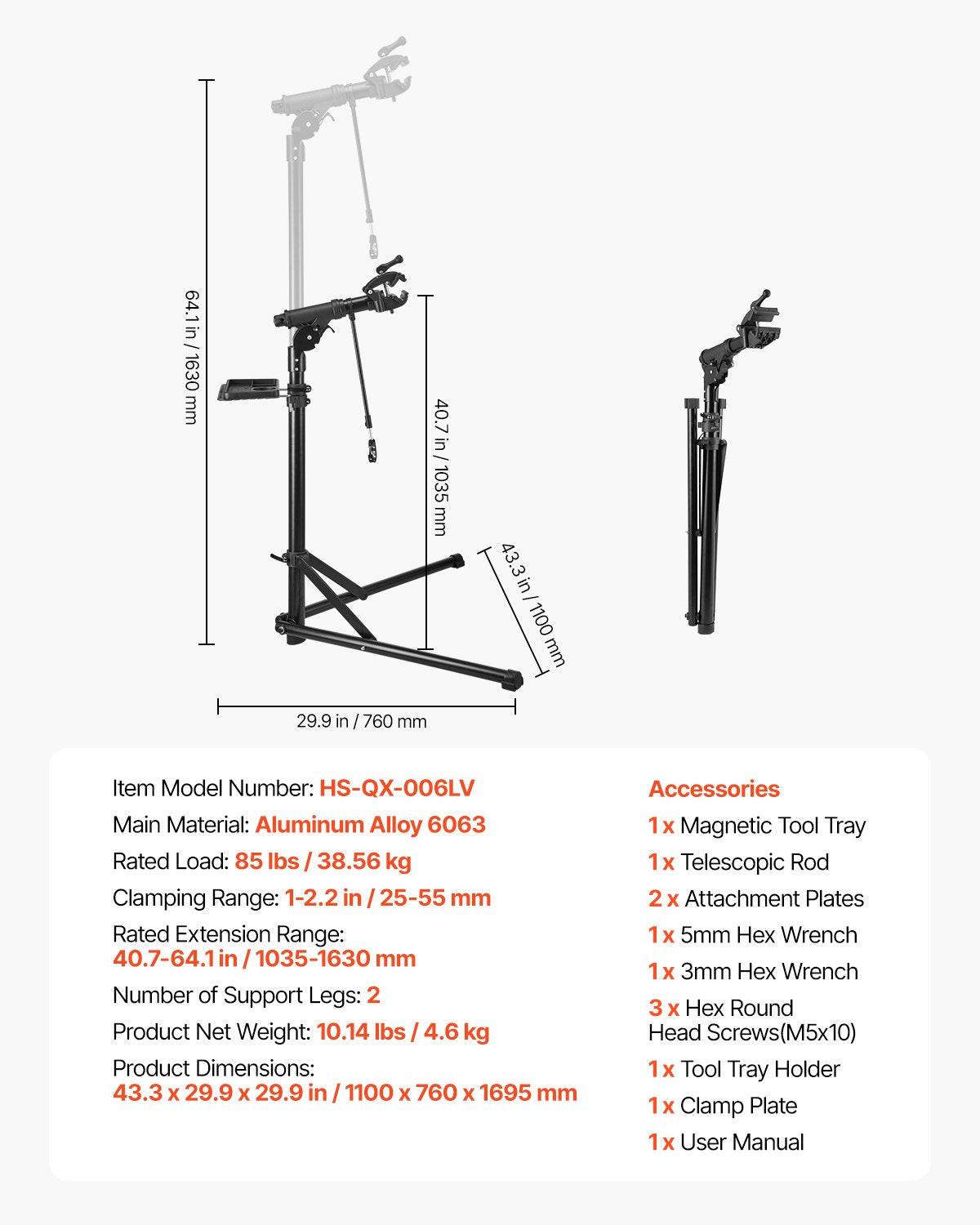 Bike Repair Stand, 38.56 kg Heavy-duty Bicycle Work Stand with 1035-1630 mm Adjustable Height & Magnetic Tool Tray, Foldable Bicycle Maintenance Rack, Shop Home Mechanics for Mountain & Road Bike.