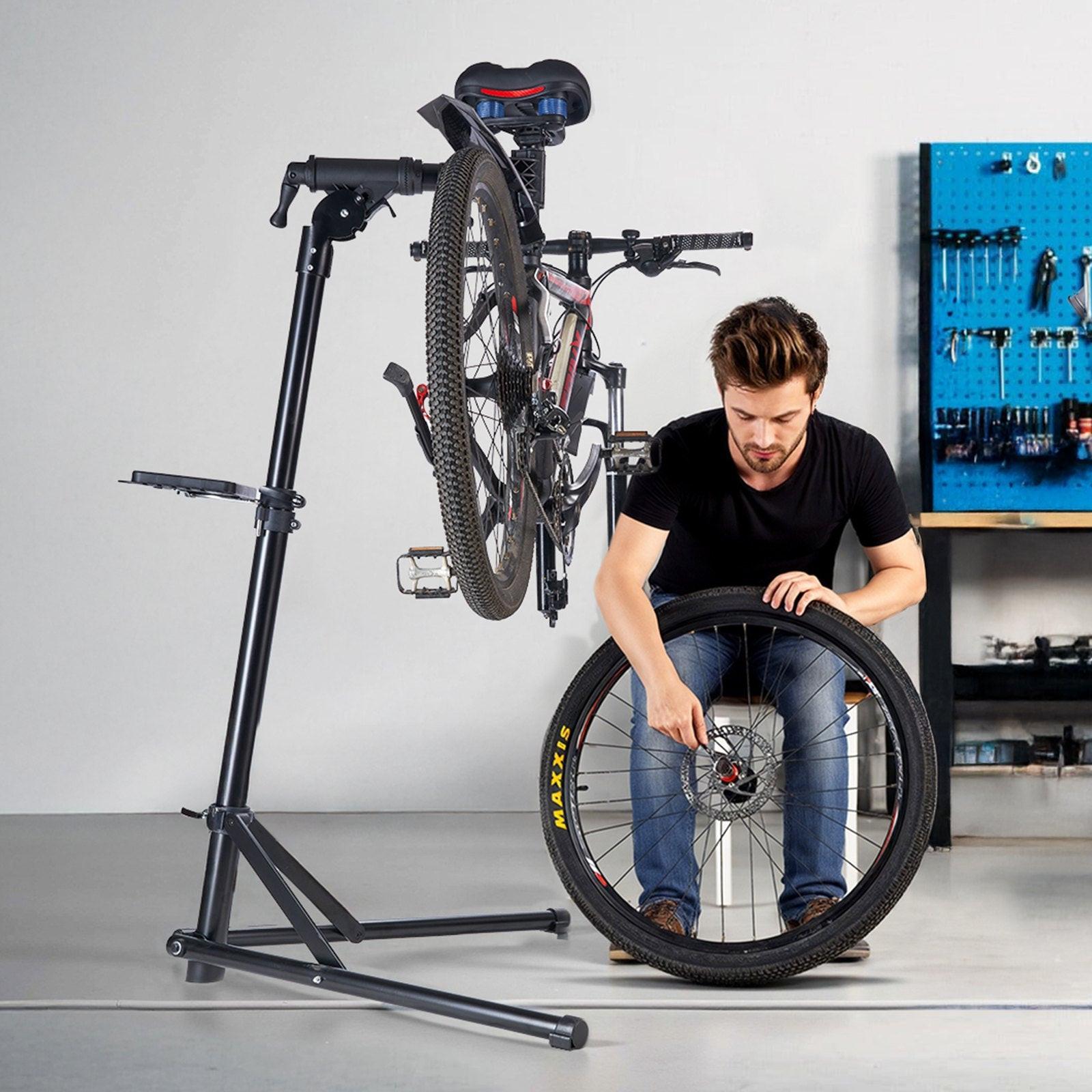 Bike Repair Stand, 38.56 kg Heavy-duty Bicycle Work Stand with 1035-1630 mm Adjustable Height & Magnetic Tool Tray, Foldable Bicycle Maintenance Rack, Shop Home Mechanics for Mountain & Road Bike.