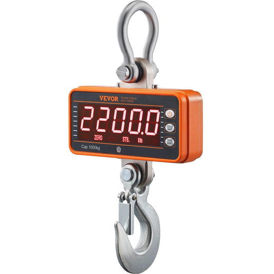 Digital Crane Scale, 2200 lbs/1000 kg, Industrial Heavy Duty Hanging Scale with Remote Control, Cast Aluminum Case & LED Screen, High Precision for Construction, Factory, Farm, Hunting (Orange).