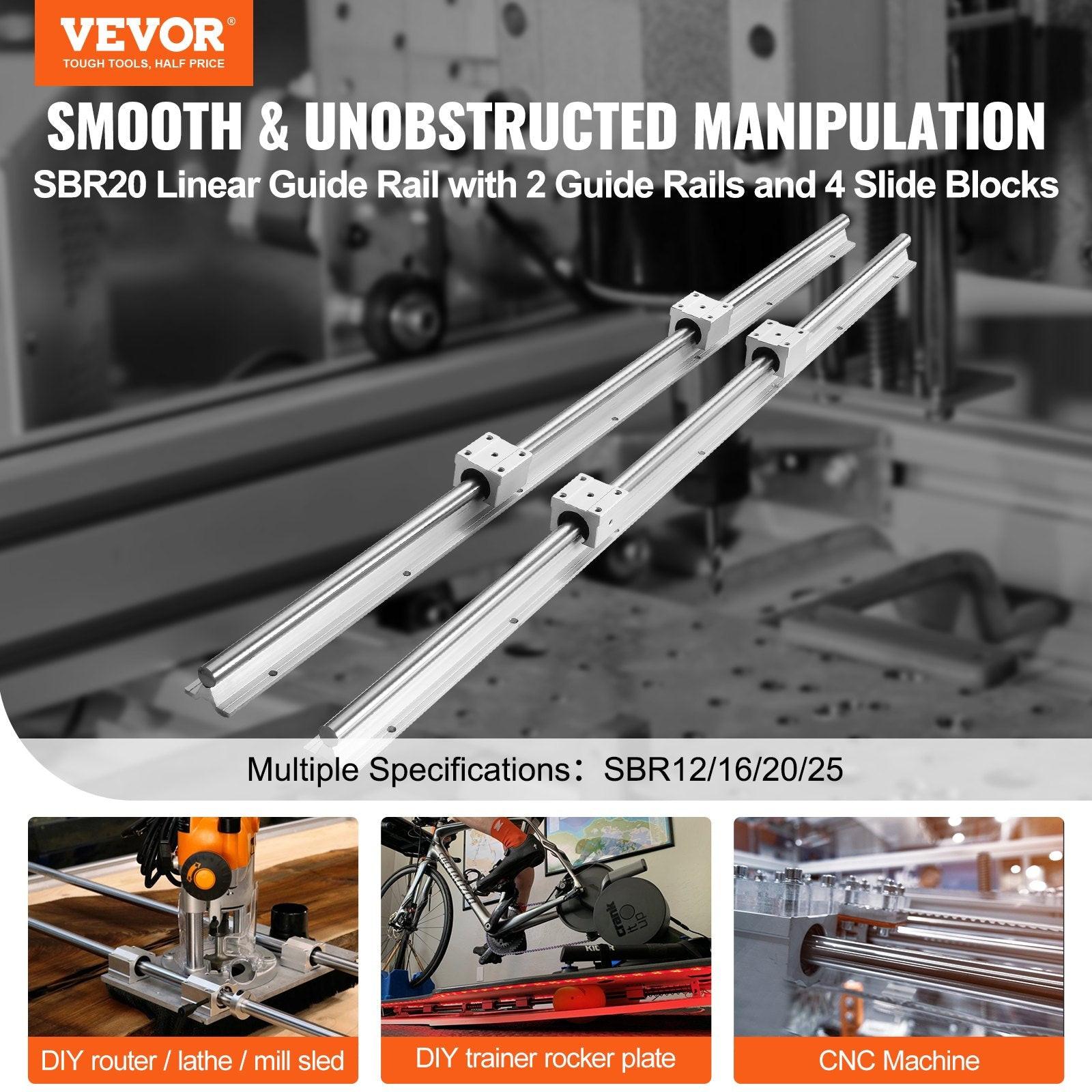 Linear Guide Rail Set, SBR20 2200mm, 2 PCS 86.6 in/2200 mm SBR20 Guide Rails and 4 PCS SBR20UU Slide Blocks, Linear Rails and Bearings Kit for Automated Machines DIY Project CNC Router Machines.