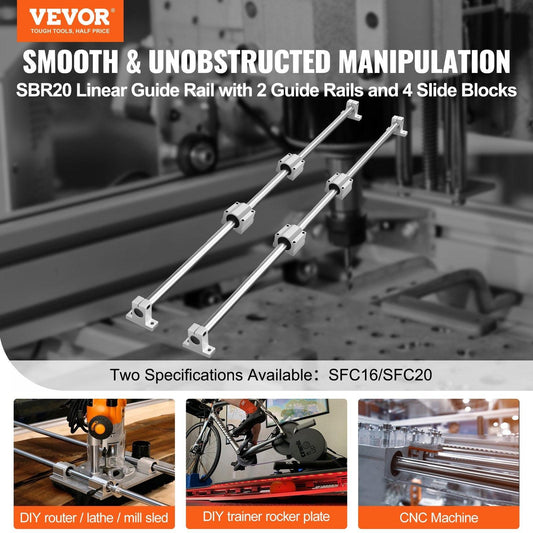 Linear Guide Rail Set, SFC20 1200mm, 2 PCS 47.2 in/1200 mm SFC20 Guide Rails 4 PCS SC20 Slide Blocks 4 PCS Rail Supports, Linear Rails and Bearings Kit for Automated Machines CNC DIY Project.