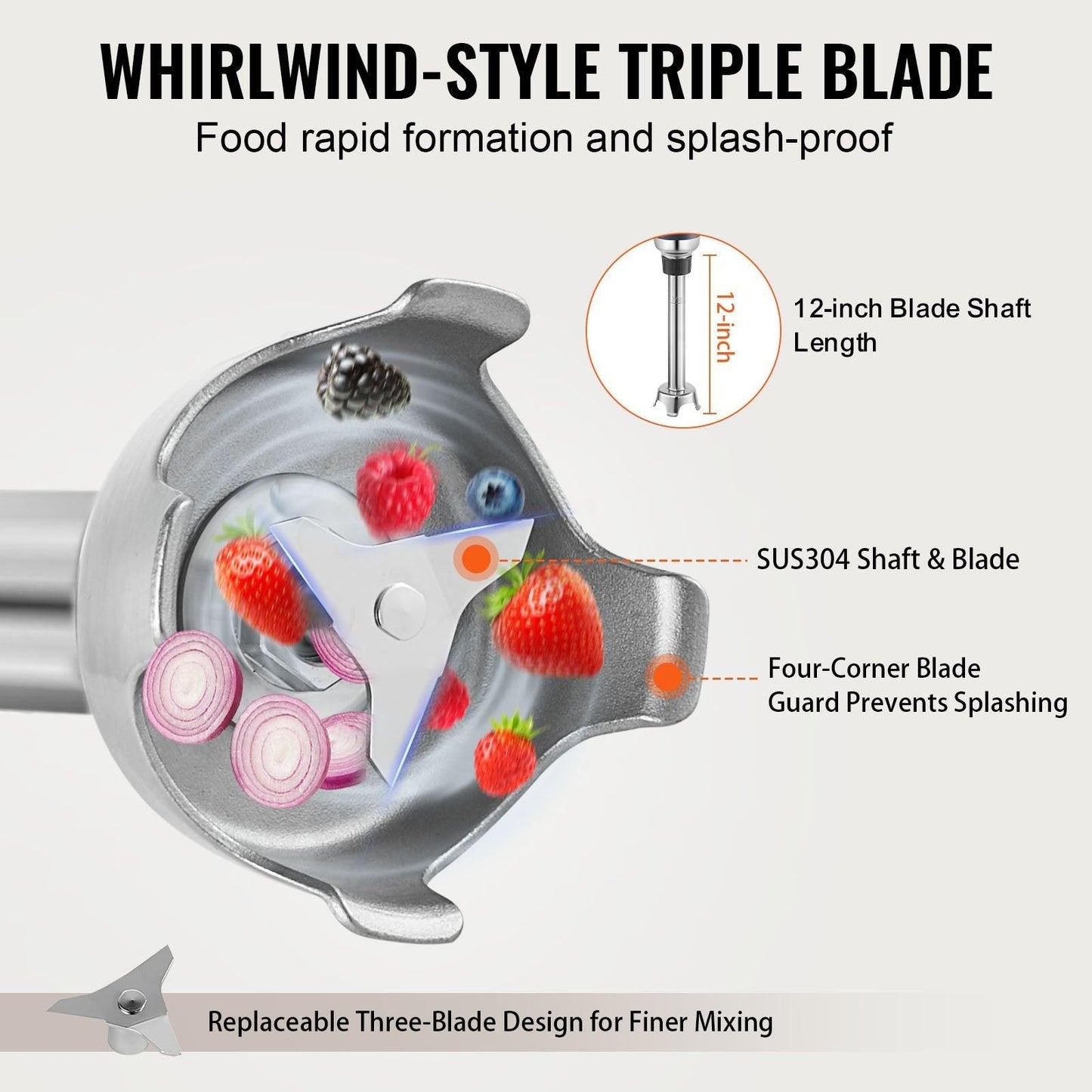 Commercial Immersion Blender, 350W Heavy Duty Hand Mixer, 12 inch Stepless Variable Speed Mixer with Stainless Steel Blade, Multi-Purpose Portable Mixer for Soup, Sauces, Mashed Potatoes, Cream.