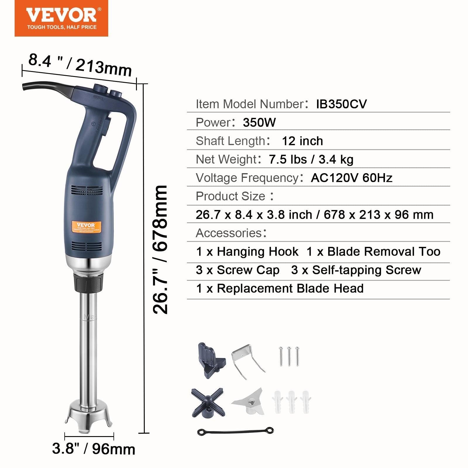 Commercial Immersion Blender, 350W Heavy Duty Hand Mixer, 12 inch Stepless Variable Speed Mixer with Stainless Steel Blade, Multi-Purpose Portable Mixer for Soup, Sauces, Mashed Potatoes, Cream.