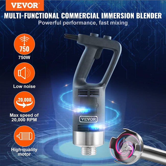 Commercial Immersion Blender, 750W 12" Heavy Duty Hand Mixer, Variable Speed Kitchen Stick Mixer with 304 Stainless Steel Blade, Multi-Purpose Portable Mixer for Soup, Smoothie, Puree, Baby Food Main Image