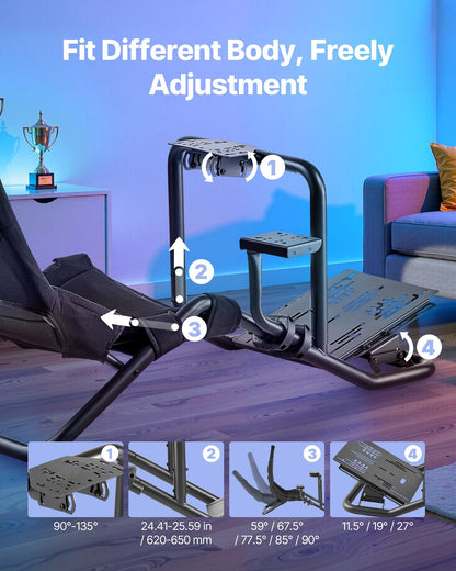 Racing Wheel Stand, Heavy-Duty Integrated Simulator Cockpit Steering Stand, Fit Logitech G25,G27,G29,G920,G923, Thrustmaster T300RS,TX F458,T500RS,T3PA-PRO (F1/GT) and CSR Pedals, Black