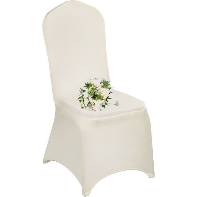 Stretch Spandex Folding Chair Covers, Universal Fitted Chair Cover, Removable Washable Protective Slipcovers, for Wedding, Holiday, Banquet, Party, Celebration, Dining (100PCS Beige) Hover Image