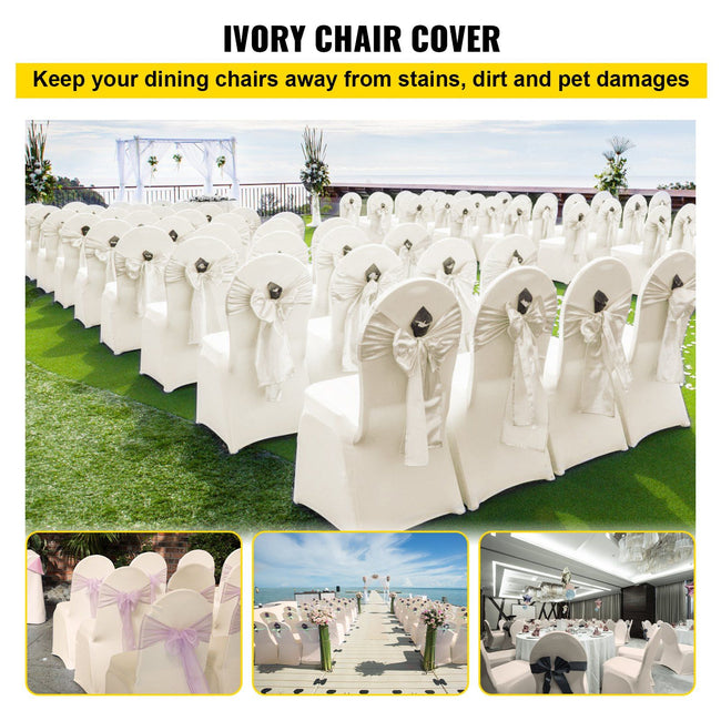 Stretch Spandex Folding Chair Covers, Universal Fitted Chair Cover, Removable Washable Protective Slipcovers, for Wedding, Holiday, Banquet, Party, Celebration, Dining (100PCS Beige) Main Image